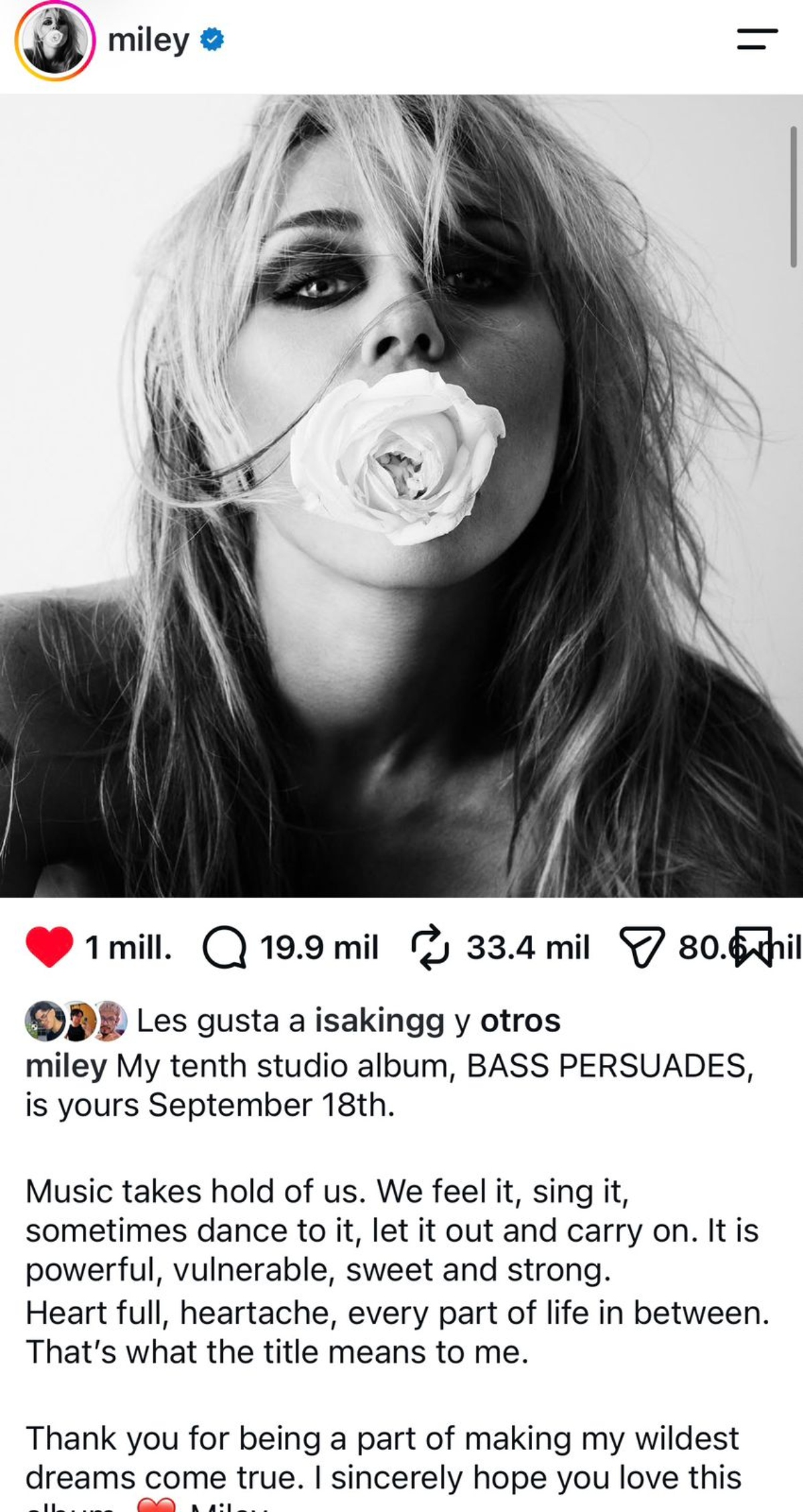 Miley Cyrus se quita el apellido y anuncia su nuevo álbum