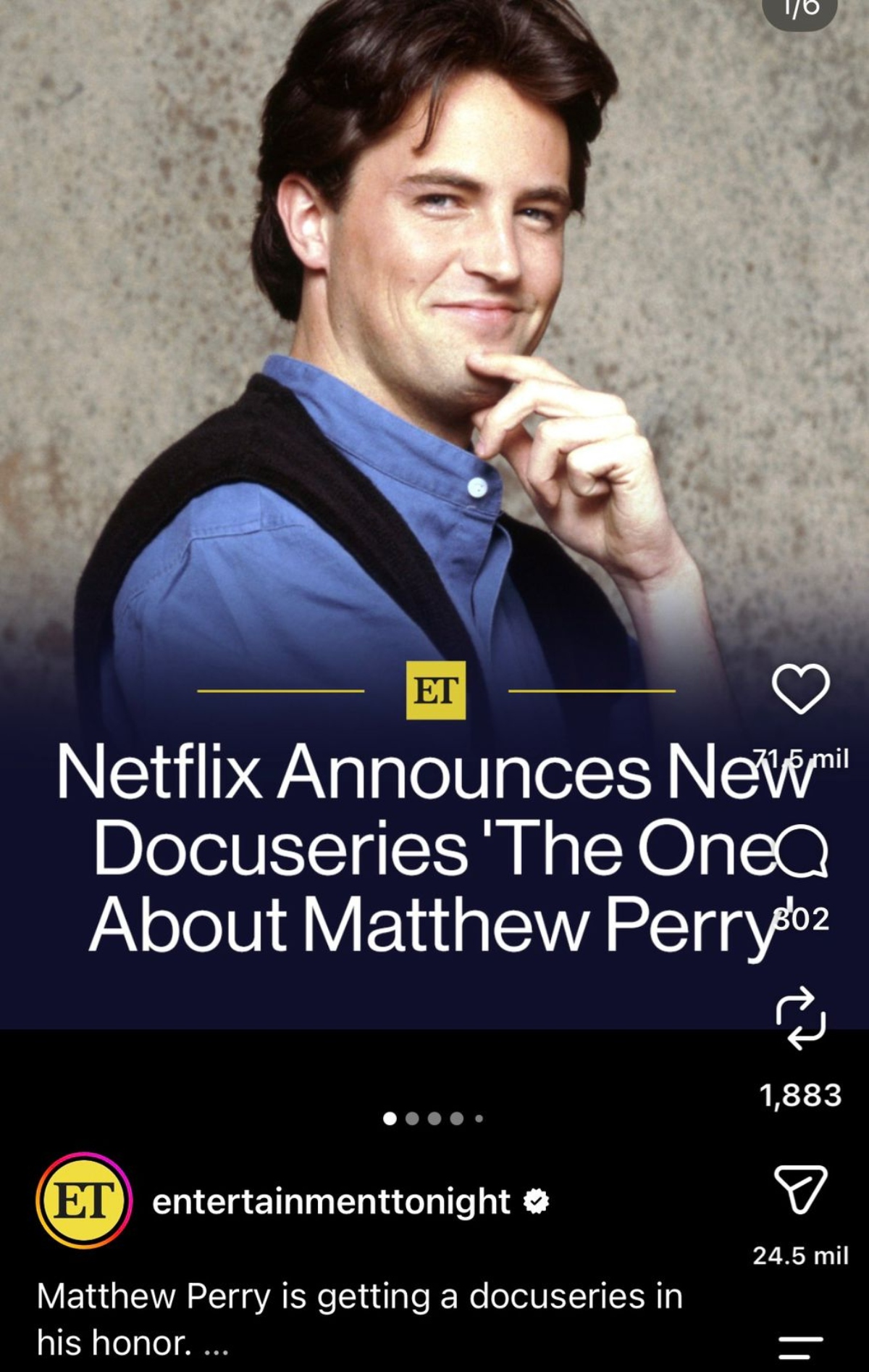 Matthew Perry tendrá una serie documental en Netflix