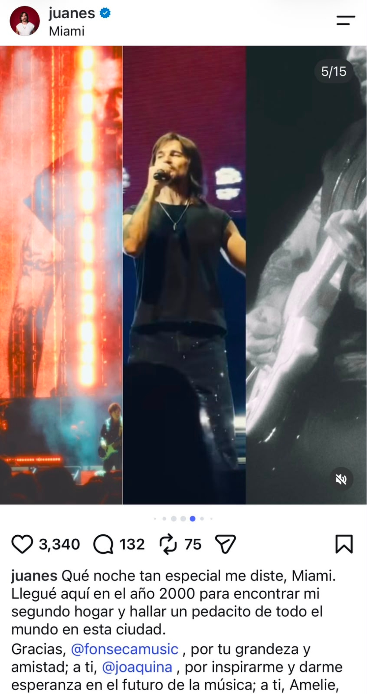 Juanes arranca su gira de conciertos por EEUU