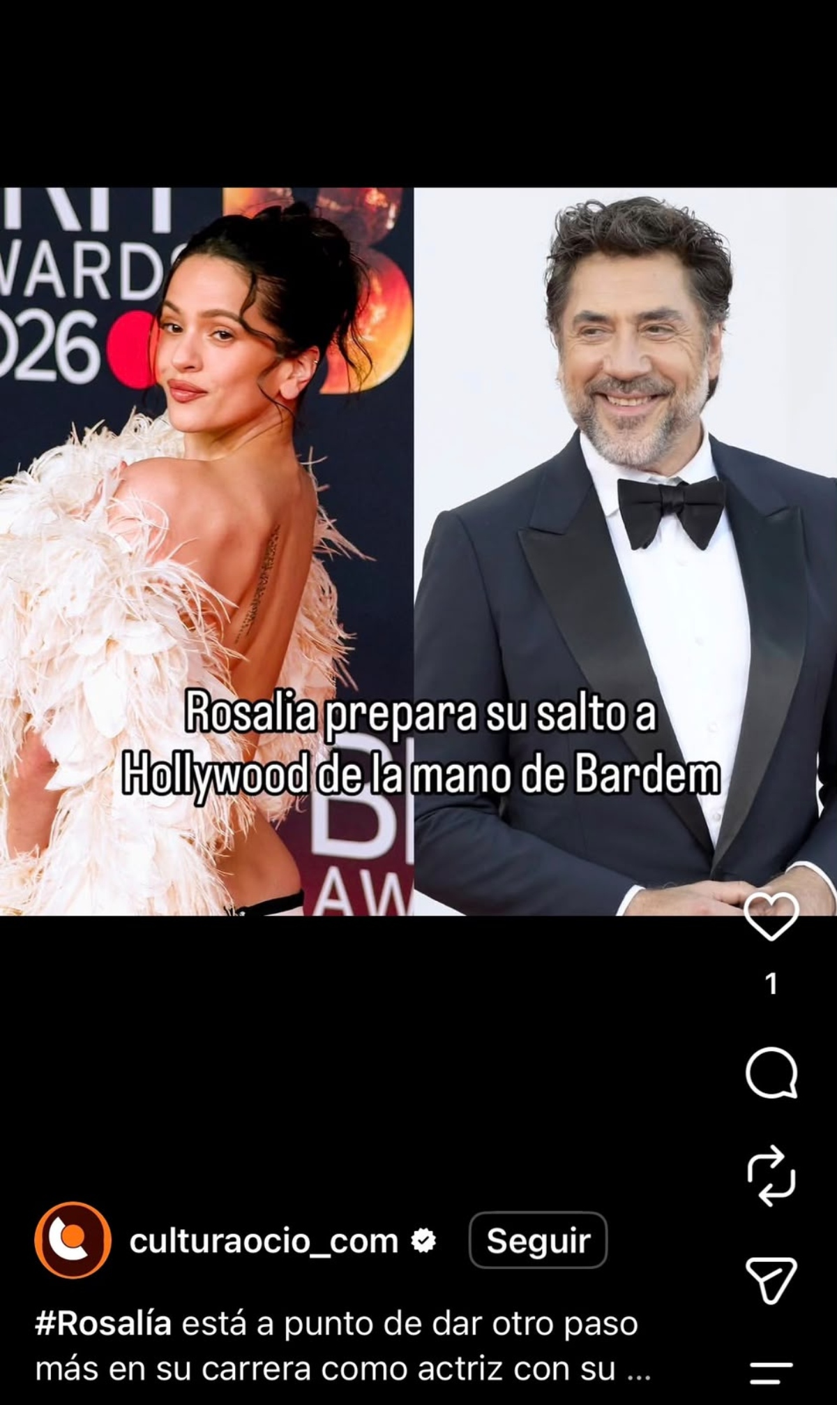 Rosalía estaría por confirmar su participación en película junto a Javier Bardem