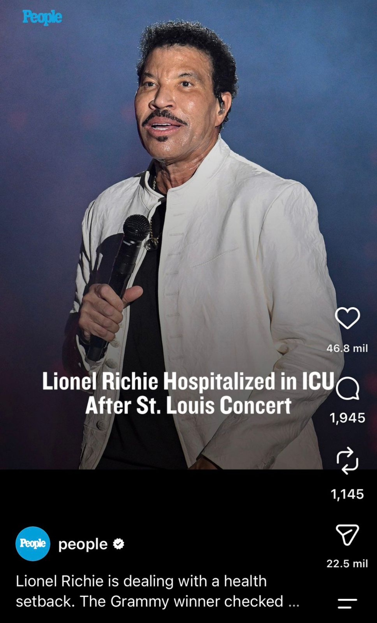 El cantante Lionel Richie ingresa al hospital