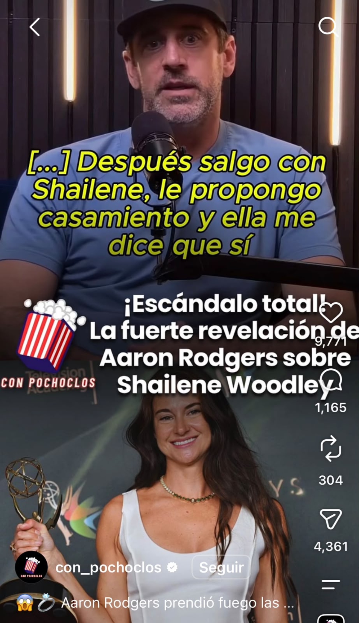 Aaron Rodgers hace fuertes revelaciones actriz Shailene Woodley