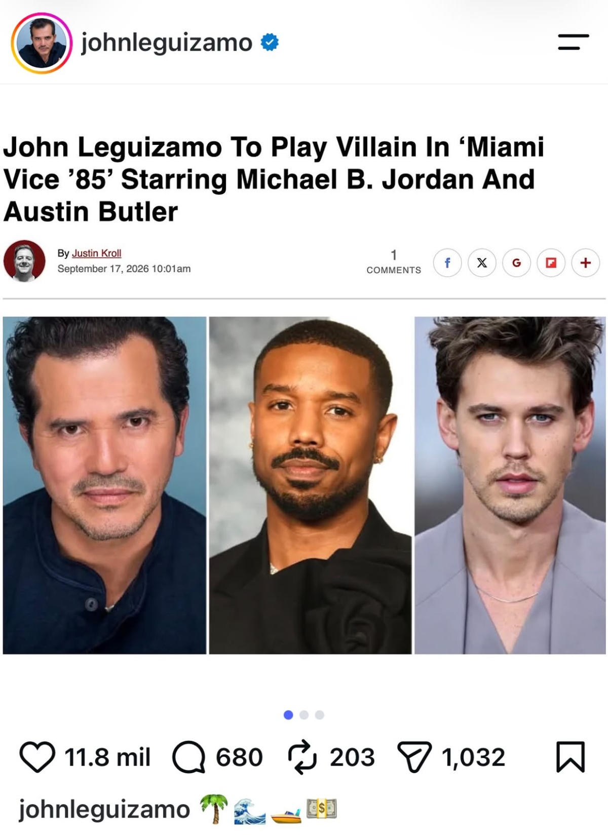 John Leguizamo estelarizará el thriller 'Miami Vice 85'