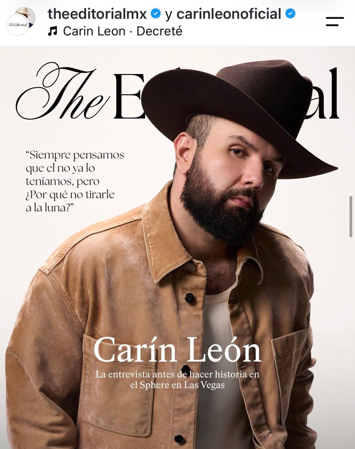 Carín León a punto de hacer historia en 'Sphere' de Las Vegas