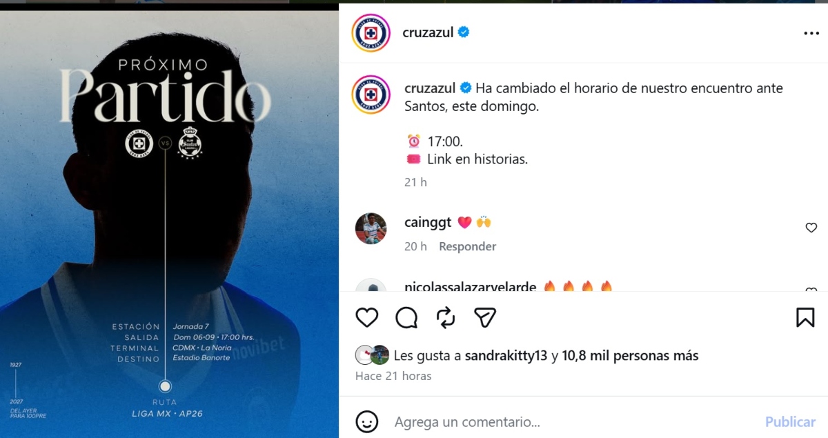 Cruz Azul cambia horario ante Santos